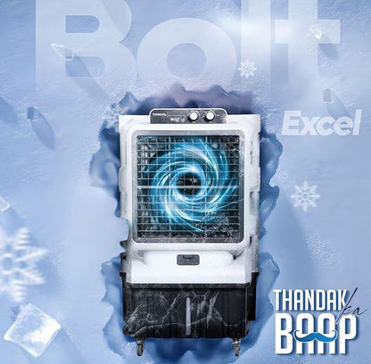 THERMOCOOL Commercial Cooler Bolt Excel with Wheel 95Ltr | Inverter Compatible, Low Noise | Honey Comb Pad | Collapsible Louvres | Water level Indicator | Auto Swing | 45ft Air Throw Distance