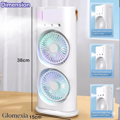 Mini Air Cooler Fan with Mist Spray, Dual Fan Cooling, RGB Light & Remote Control Portable Tower Cooler