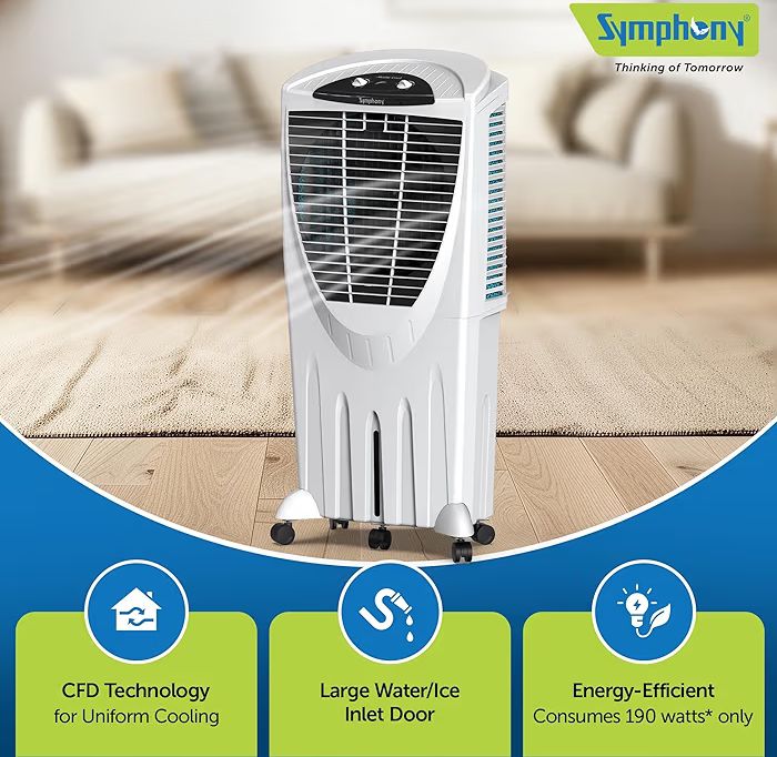 Symphony Winter 80 XL Desert Air Cooler for Home with Powerful Fan, Honeycomb Pads, i-Pure Technology and Low Power Consumption (80L, White)