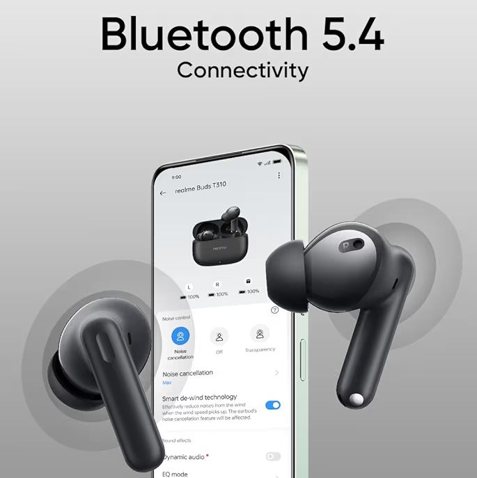 🎧 realme Buds T310 Wireless Earbuds – 46dB Hybrid ANC, 360° Spatial Audio, 40H Battery