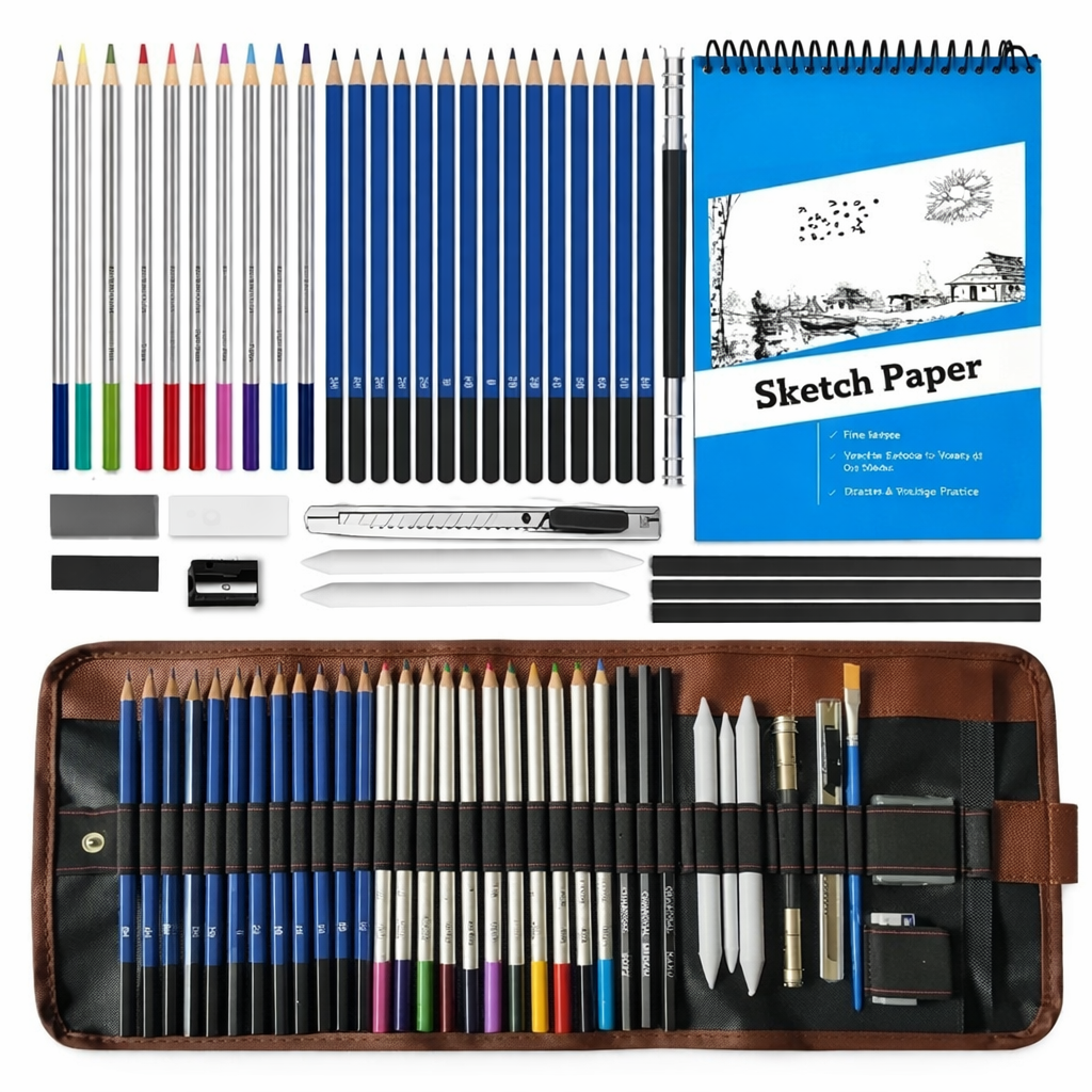 Professional Sketching Kit Set | Drawing Kit with Graphite, Charcoal, Watercolor Pencils & Sketchbook | Artist Kit for Beginners & Professionals
