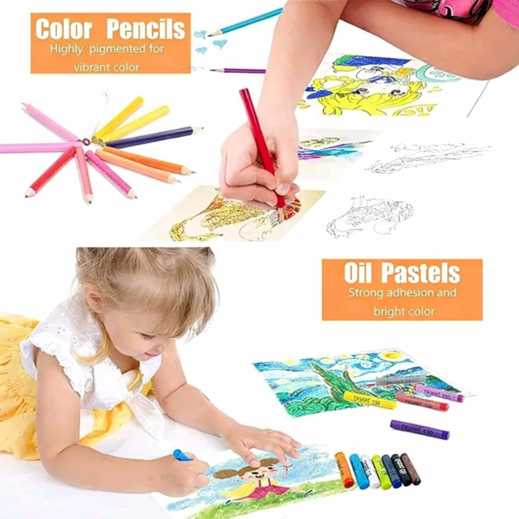 Kids Art Kit Set | Coloring Kit with Crayons, Sketch Pens, Oil Pastels & Colour Pencils | Drawing Set for Kids