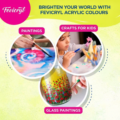 Fevicryl Acrylic Colours Set (10 Shades) | High Pigment, Quick Dry & Long Lasting Paints | Art & Craft Paint Kit