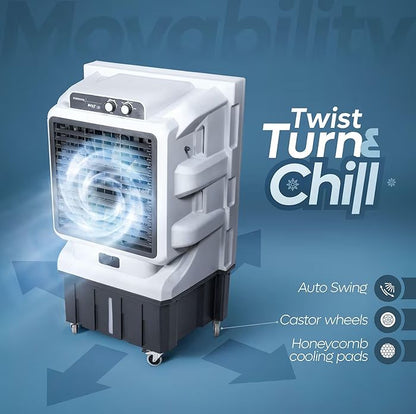 THERMOCOOL Commercial Cooler Bolt Excel with Wheel 95Ltr | Inverter Compatible, Low Noise | Honey Comb Pad | Collapsible Louvres | Water level Indicator | Auto Swing | 45ft Air Throw Distance