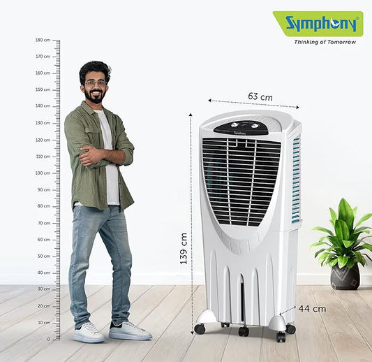 Symphony Winter 80 XL Desert Air Cooler for Home with Powerful Fan, Honeycomb Pads, i-Pure Technology and Low Power Consumption (80L, White)
